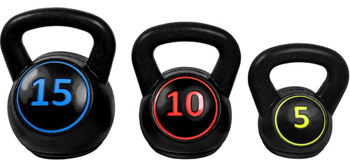 Set Pesas Rusas Kettlebel 5,10,15lb Gym Fitness Crossfit 3pz