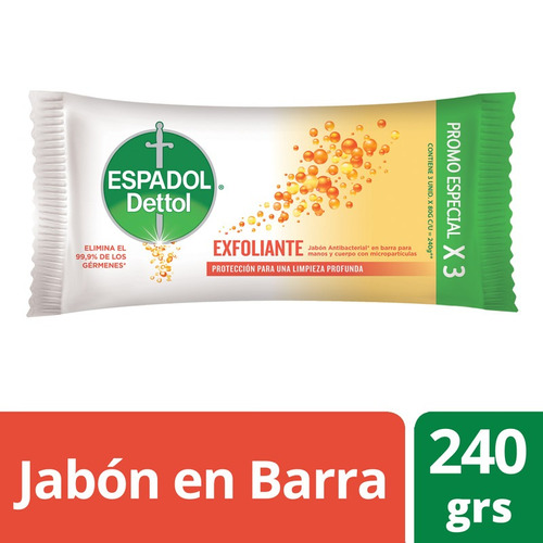 Jabon En Barra Espadol Dettol Exfoliante 3 Unidades X 80 Gr