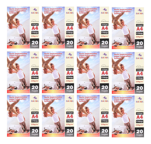 Papel Fotográfico Brillante A4 Con 20 Pcs 230g Pack 12