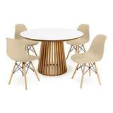 Mesa De Jantar Luana Branca 120cm Com 4 Cadeiras Eiffel Cor Nude