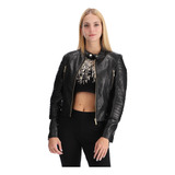 Chamarra Negra Vinipiel Dama Biker Con Bolsillos Boy London