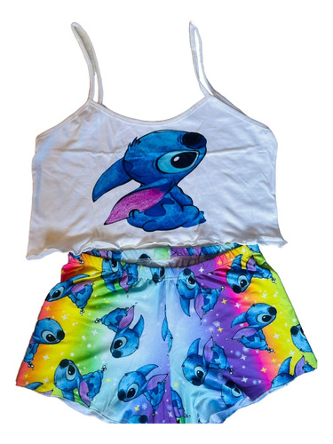 Pijama Stitch Baby Doll Juvenil Feminino Blusa E Shorts     