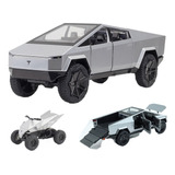 Tesla Cybertruck Pickup 1/24 Miniatura Metal Coche Con Moto