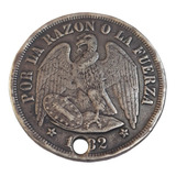 Moneda De 1 Peso Águila De 1.882 Plata Chile Perforado