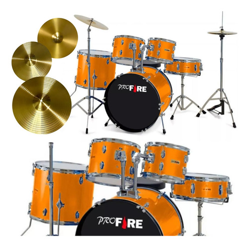 Bateria Pro Fire Drums - Completa, Com Pratos E Banco