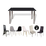 Mesa Vidrio Negro 1.50m X 80  Cromada Y 4 Sillas A Eleccion