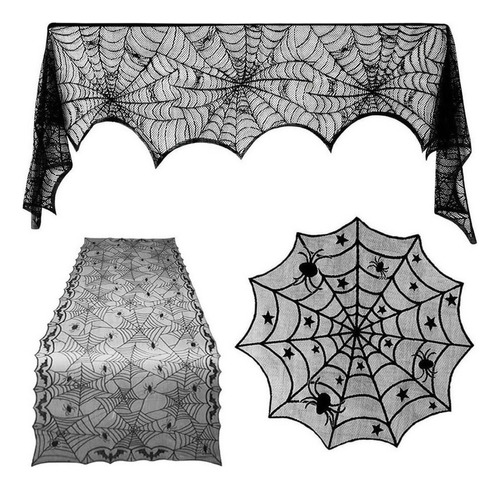 Kit Mantel Halloween Mesa Camino Telaraña Rectangular Encaje