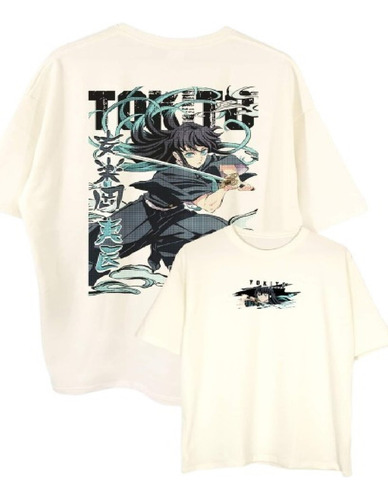 Camiseta Oversize Demon Slayer Tokito Blanco Hueso