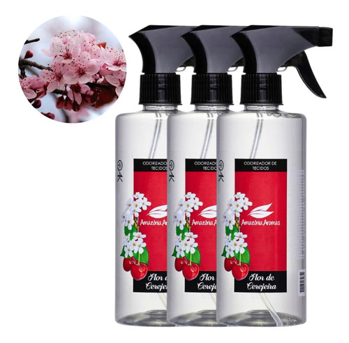 Kit 3 Água Perfumada Aroma Tecidos Roupa Sofa Cama Cerejeira