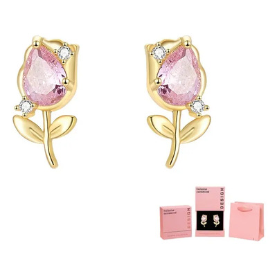 Aretes Mujer Tulipan Plata 925 Baño Oro 18k Moda Regalo Mamá