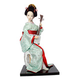 Estatuilla De Dama Japonesa De Geisha De Rojo Y Verde Claro