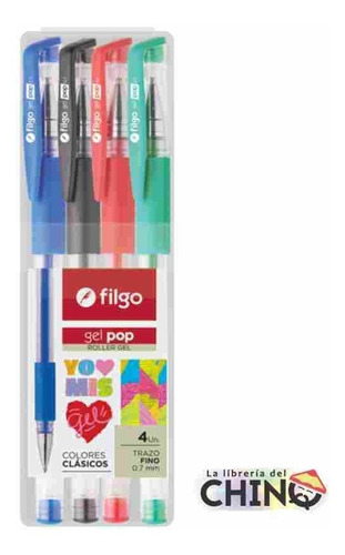 Lapicera Boligrafo Roller Ball Filgo Pop Clasico X 4 Und Color De La Tinta Surtida Color Del Exterior Cristal