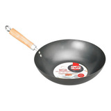 Wok Antiadherente 30cm Grande Mango Madera Color Negro