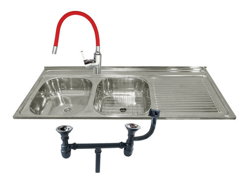 Lavaplatos Doble Sobreponer 120x50 Inox Der+monom+accesorios Color Rojo