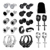 12pares Aretes Hombre Mujer Pendientes De Acero Inoxidable