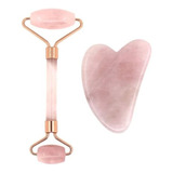 Rodillo Facial De Cuarzo Rosa Y Gua Sha