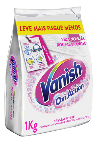 Tira Manchas Em Pó Vanish Crystal White Oxi Action 1kg Refil Econômico Para Roupas Brancas