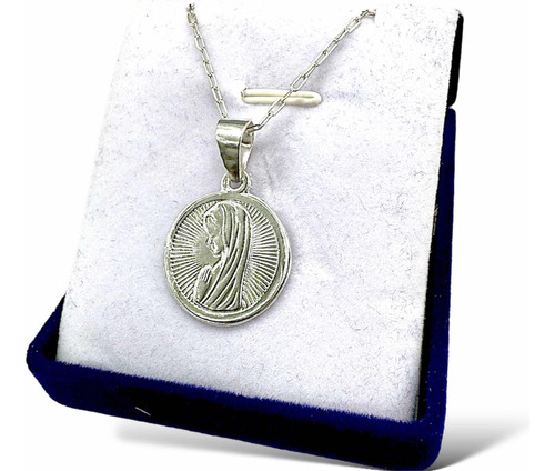 Medalla Virgen Niña De Plata + Cadena De Plata