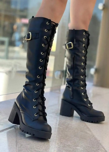 Botas Tubo Largo De Tacón Con Agujetas Para Dama Premium