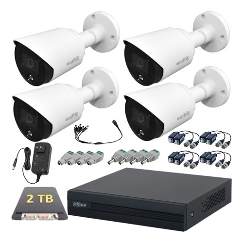 Kit 4 Camaras Dahua Metalicas 5mp 2tb Graba Audio Y Color Color Blanco