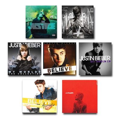 Cuadros Justin Bieber Discografía 7 Pcs Pvc Rígido 25x25cm Color 7 Pzas. 25x25cm