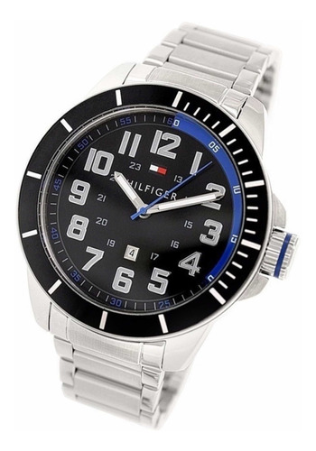 Reloj Tommy Hilfiger Hombre 1791074 Color De La Malla Plateado Color Del Fondo Negro