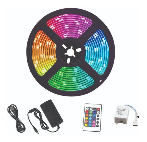 Cinta Led Multicolor Rgb Luz 5050 5mts + Control + Adaptador