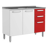 Mueble Inferior Con Lavaplatos Evidence Bertolini Color Rojo