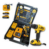 Furadeira Parafusadeira Kit Com 36pçs 2 Baterias 21v Maleta Cor Preto Com Amarelo 110v/220v