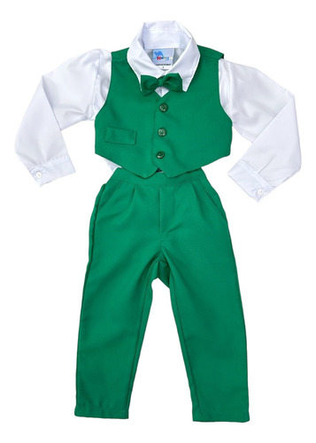 Conjunto Social Camisa Branca C/ Gravata Colete Calça Verde