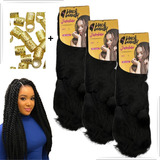 Kit 3 Jumbo Black Beauty 400 Gr Box Braids Kanekalon + Anéis