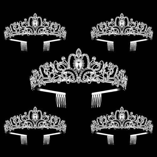 5 Paquete De Coronas De Cristal De Plata Tiara Para Mujeres,