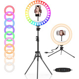 Aro De Luz De 12  Rgb Con Soporte Ajustable Con Carga Usb