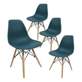 Silla Eames Comedor Plastico Patas Madera Colores X 4 Un Estructura De La Silla Azul Petróleo