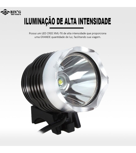  01 Farol Bing Led Super Forte 06celulas 1200lumens T6 Fixo