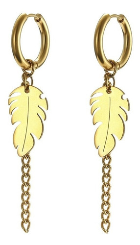 Aretes Pendientes Largos Pluma Color Oro Acero Hombre Mujer