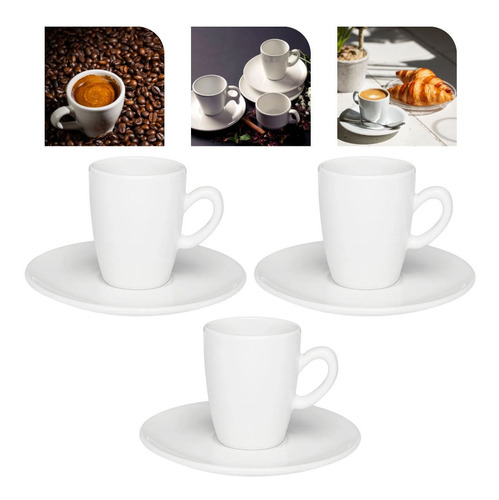 6 Xicaras De Café Expresso 75ml Com 6 Pires Branco Oxford 