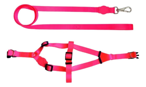 Guia + Peitoral Tulum Pet Cachorro Porte Médio Neon Cor Rosa Neon Tamanho Da Coleira M