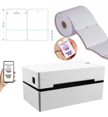 Impressora De Etiqueta Térmica  + 1 Rolo De Tag 75x50 Duplo