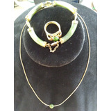 Collar  Pulsera Anillo Jade  Acero Quirúrgico Baño Oro