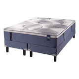 Sommier King Zize Serta New York 2x2 Pana Azul Patas Madera