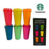 Set 6 Vasos Starbucks Reusables C/tapa Para Bebidas Caliente