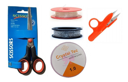 Kit Artesanato 2 Fio Silicone + Nylon 100mts + 2 Tesoura  