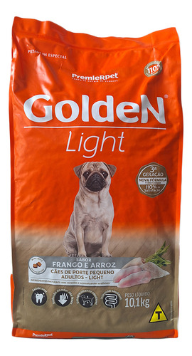 Ração Golden Cão Adulto Light Pequeno Frango E Arroz 10,1kg