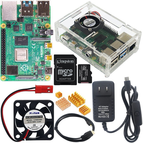 Raspberry Pi 4 B 2gb Carcasa Disipador Ventilador Fuente Switch Microsd 32gb Hdmi Pi4 Kit