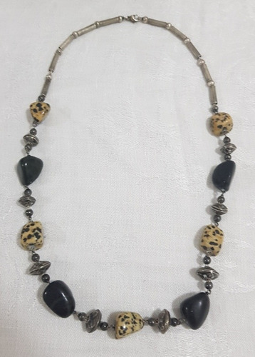 Lindisimo Collar De Plata Y Obsidiana Jaspeada Piedra B25