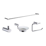 Kit De Baño Accesorios Set Piezas Juego 4 Cromado Linea Net