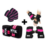 Knee Wraps Vendas De Rodilla+ Guantes Crossfit Pesas Mujer