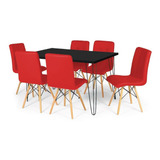 Mesa De Jantar Hairpin 130x80 Preta + 6 Cadeiras Gomos