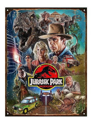 Cartel De Chapa Vintage Jurassic Park Dinosaurios 30x40cm